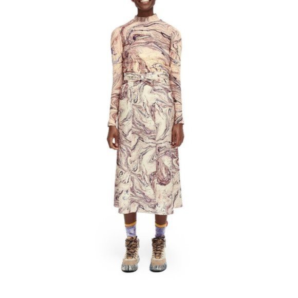 NWT Scotch & Soda satin-like abstract marble print A-line midi skirt, XS - Picture 2 of 10